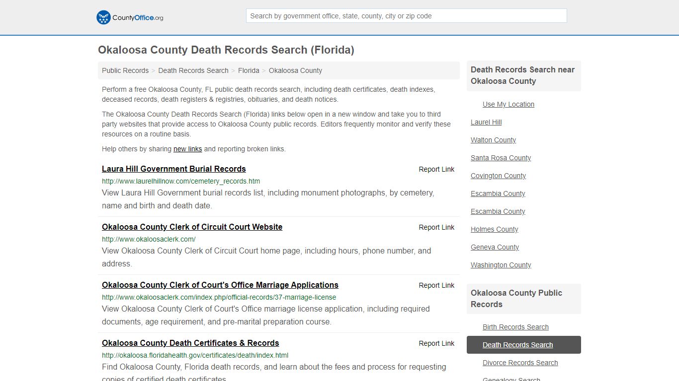 Death Records Search - Okaloosa County, FL (Death ...
