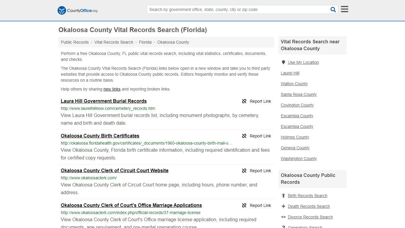 Vital Records Search - Okaloosa County, FL (Birth, Death ...